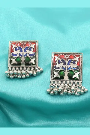 Krelin Sterling Silver Square Oxidised Drop Earrings
