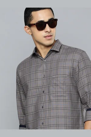 Lawman Men Grey Slim Fit Tartan Checks Pure Cotton Casual Shirt