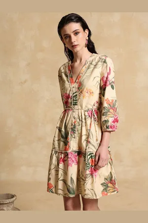 Kazo Women Floral Printed Puff Sleeve Morgan Mini Dress