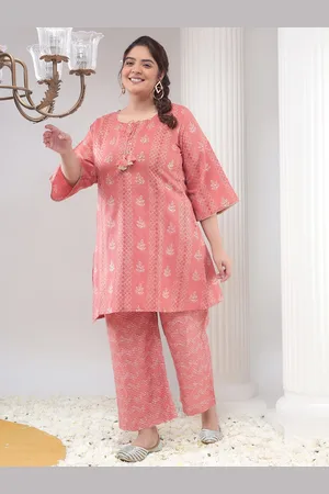 Bani Women Plus Size Ethnic Printed Round Neck Beads & Stones Regular Kurta With Palazzos