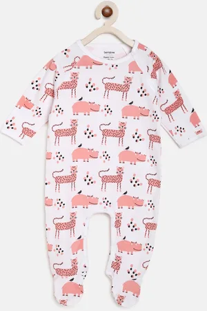 berrytree Kids Pink & White Printed Organic Cotton Sustainable Rompers