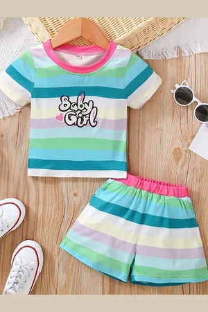 LULU & SKY Girls Striped T-shirt with Shorts