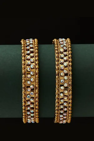 ATIBELLE Set Of 2 Gold-Plated & Stone-Studded Textured Bangles
