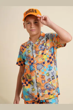 JACK & JONES Boys Cuban Collar Graphic Printed Cotton Casual Shirt