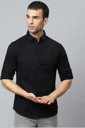 Dennis Lingo Men Black Slim Fit Opaque Casual Shirt