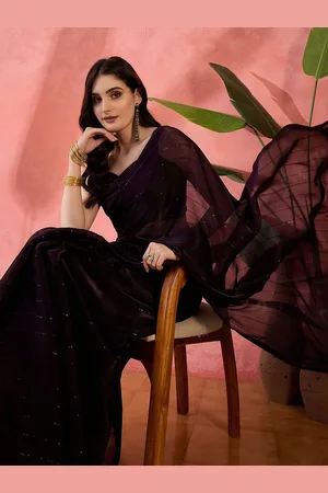 Sangria Women Pure Chiffon Saree With Unstitched Blouse