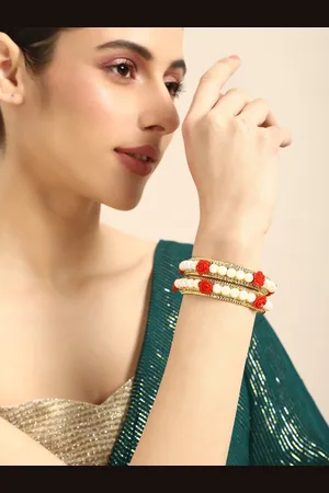 Anouk Set Of 2 Beaded with Rose Design Bangles