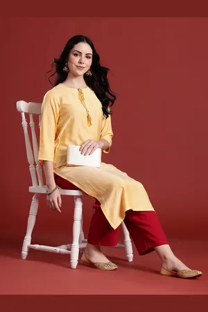Anouk Tie-Up Neck Striped Kurta