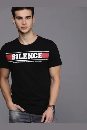 WROGN Men Black Printed Slim Fit Round Neck Pure Cotton T-shirt