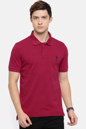 U.S. Polo Assn. Men Magenta Solid Polo Collar Pure Cotton T-shirt