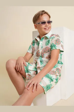 JACK & JONES Boys Spread Collar Textured Cotton Casual Shirt