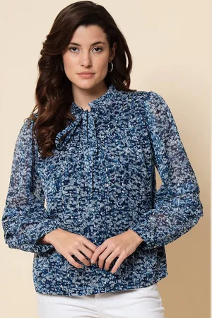 BEATNIK Floral Printed Tie-Up Neck Georgette Top