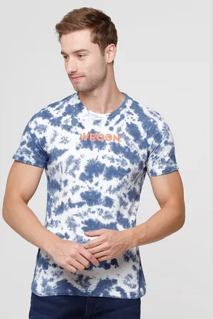 WROGN Men Navy Blue Tie and Dye Printed Slim Fit T-shirt