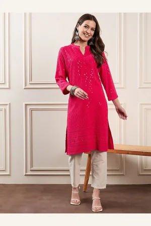 House of Pataudi Floral Embroidered Sequnnied Mandarin Collar Straight Kurtas