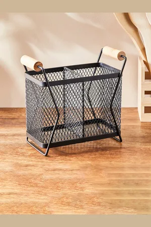 Home Centre Black Chef Special Iron & Bamboo Utensil Holder