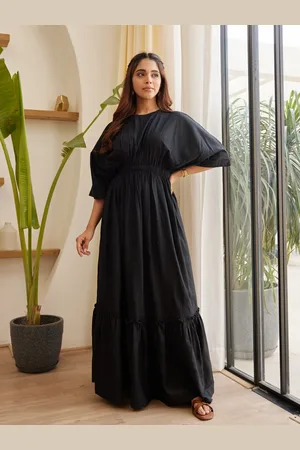 Ambraee Round Neck Flared Sleeves Maxi Dress