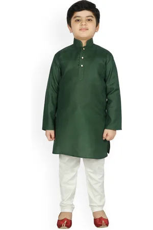 SG Boys Green & White Solid Kurta with Pyjamas