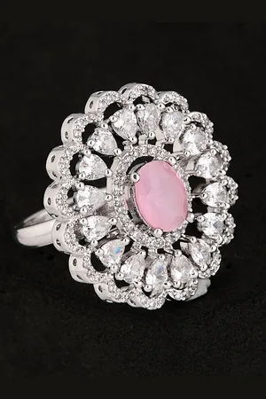 ATIBELLE Silver Plated CZ Stone Studded Finger Ring
