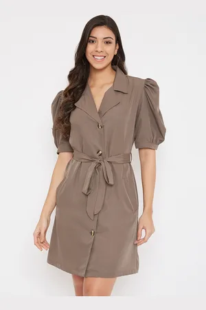 Color Cocktail Women Taupe Solid Shirt Dress