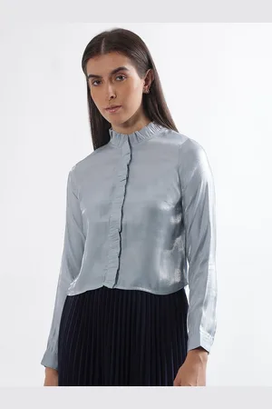 CENTRESTAGE Mandarin Collar Cuffed Sleeves Shirt Style Top