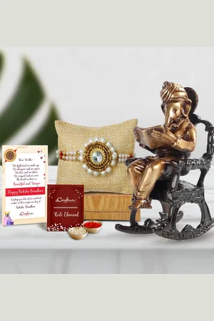 eCraftIndia White & Gold-Toned Rakhi Gift Set