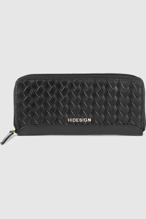 Hidesign Women Black Textured Leather Zip Around Wallet