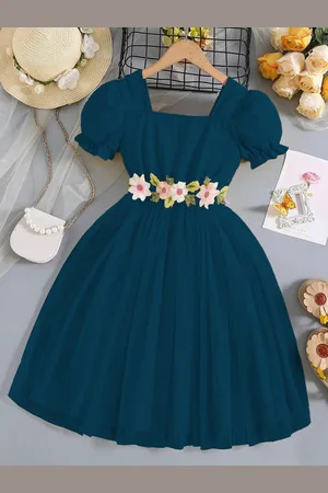 Miss & Chief Embellished Puff Sleeve Net A-Line Dress