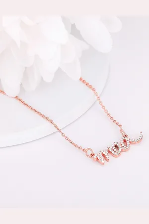GIVA Sterling Silver Rose Gold-Plated Cubic Zirconia-Studded Maa Charm Necklace