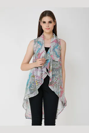 Cation Women Blue & Pink Printed Longline Waterfall Shrug
