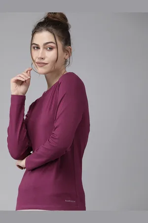 Van Heusen Women Purple Solid HeiQ Viroblock Swiss Lounge T-shirt