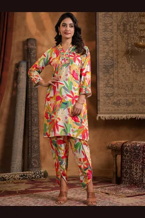 SCAKHI Printed V Neck Tunic With Trousers Co-Ords