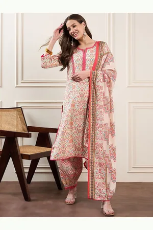 House of Pataudi Floral Printed Notch-Neck Straight Kurta With Salwar And Dupatta