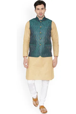 Wintage Mandarin Collar Cotton Silk Straight Kurta with Pyjamas & Nehru Jacket
