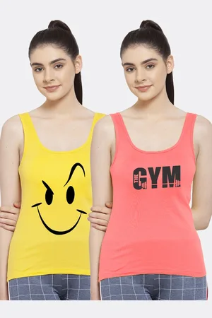Friskers Women Pack of 2 Yellow & Pink Printed Tank Top