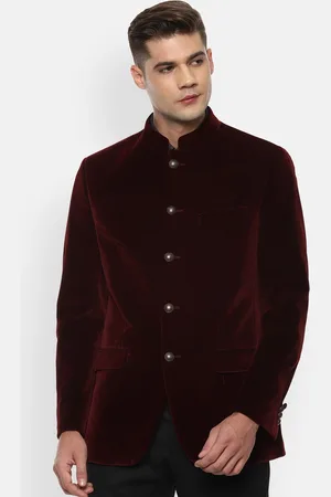 Louis Philippe Men Maroon Solid Formal Bandhgala Blazer