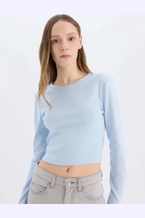 DeFacto Women Drop-Shoulder Sleeves Raw Edge T-shirt