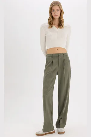 DeFacto Women Striped Pleated Trousers