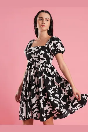 Globus Printed Puff Sleeve Fit & Flare Dress