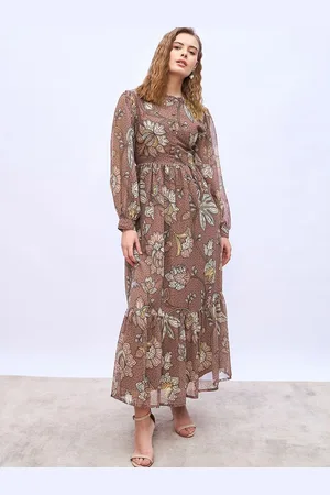 Styli Floral Print Puff Sleeve A-Line Maxi Dress