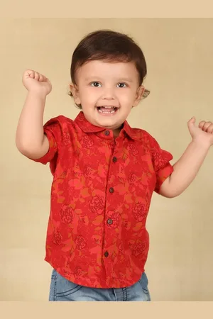 Fabindia Boys Spread Collar Floral Printed Cotton Casual Shirt