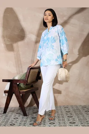 all about you Floral Printed Mandarin Collar Puff Sleeve Top
