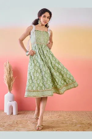 Sangria Floral Printed Shoulder Straps Pure Cotton Ethnic Dress