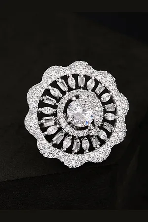 ATIBELLE Silver Plated CZ Stone Studded Finger Ring