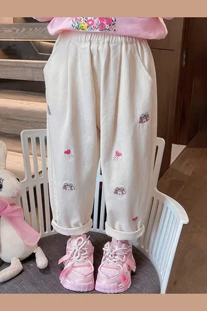 LULU & SKY Girls Floral Printed Tapered Fit Trousers