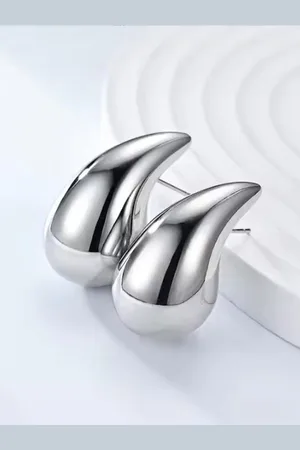 DressBerry Set Of 2 Silver-Plated Stainless Steel Teardrop Shaped Studs