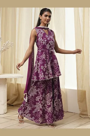 Biba Women Floral Printed Regular Pure Cotton Kurta with Sharara & With Dupatta