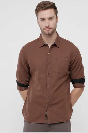 WROGN Men Brown Slim Fit Cotton Linen Casual Shirt