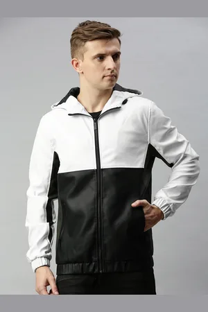 WROGN Men White & Black Colourblocked Open Front Jacket