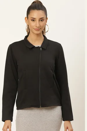 Belle Women Black Solid Fleece Lightweight Tailored Jacket