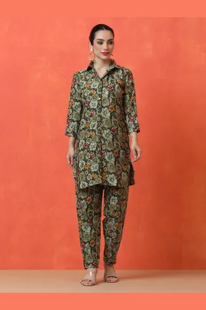Jaipur Floral Printed Shirt Collar Tunic With Trouser
